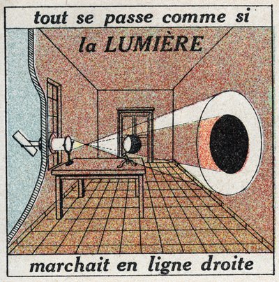 Propagation de la lumière : tout se passe comme si la lumière se déplaçait en ligne droite. Illustration anonyme de 1925. Collection privée. - Anonymous Anonymous