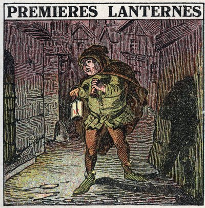 Sources de lumière : les premières lanternes au début du Moyen Âge. Illustration anonyme de 1925. Collection privée. - Anonymous Anonymous