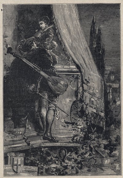 Lucrezia Borgia et Don Gaspare Aversa, comte de Procida - gravure de 