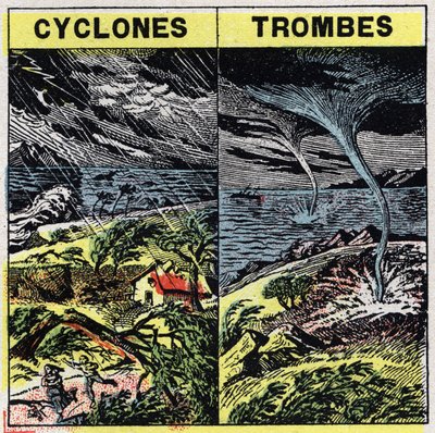 Météorologie : cyclones et trombes (tornades). Illustration anonyme de 1925. Collection privée. - Anonymous Anonymous