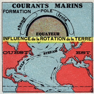 Météorologie : courants marins. Influence de la rotation de la Terre. Gulf Stream. Illustration anonyme de 1925. Collection privée. - Anonymous Anonymous