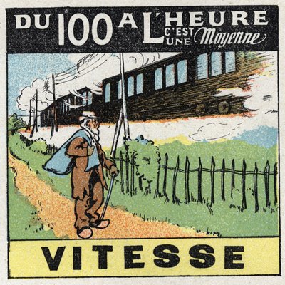 Mouvements : mouvement rectiligne uniforme. Un train se déplaçant sur une voie ferrée. Illustration anonyme de 1925. Collection privée. - Anonymous Anonymous