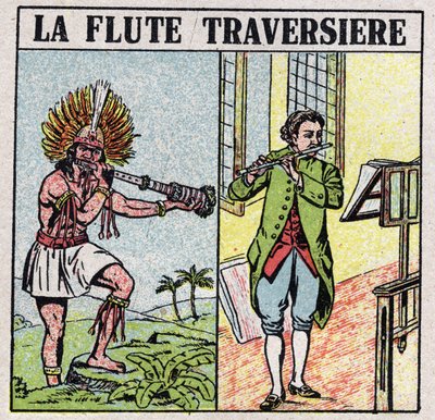 Instruments de musique : instruments à vent. Joueurs de flûte traversière, à l