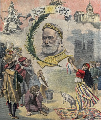 Un des « Le petit journal » rendant hommage au poète et écrivain français Victor Hugo (1802-1885) pour le centenaire de sa naissance. Les personnages de ses romans sont représentés (Esmeralda, Quasimodo, Cosette). 02/03/1902 Collection privée - Anonymous Anonymous