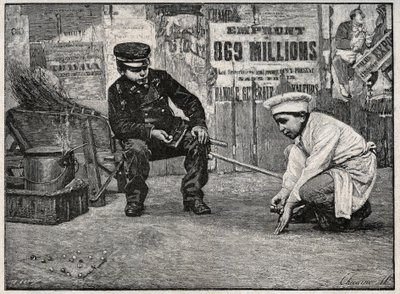 Partie de balles. Gravure de la fin du 19ème siècle. Collection privée. - Anonymous Anonymous