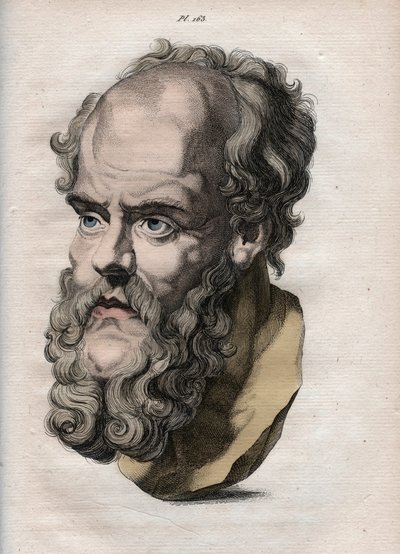 Physiognomonie - le philosophe grec Socrate (ca. 469 av. J.-C.-399 av. J.-C.) (Buste de Socrate (ca. 469 av. J.-C.-399 av. J.-C.), philosophe athénien) gravure de 1808 dans « L