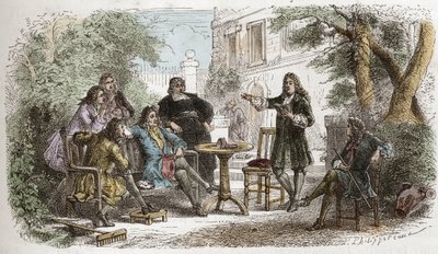 Pierre Corneille (1606-1684) - Corneille lisant à Louis XIV - gravure de "L