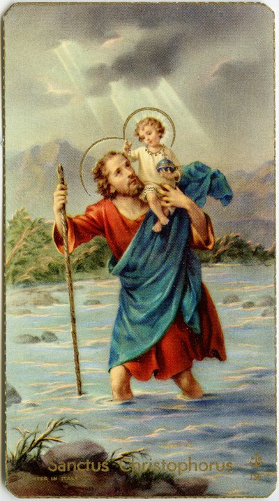Image pieuse : Saint Christophe traversant le Jourdain avec le jeune Jésus sur son dos - Anonymous Anonymous