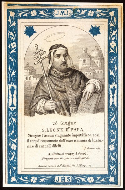 Pape Saint Léon (Leone) II (7e siècle) Image pieuse. Carte postale. Début du 20e siècle. Collection privée - Anonymous Anonymous