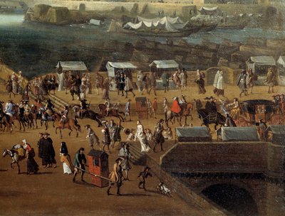 Chaises à porteurs et foule sur le Pont Neuf à Paris au XVIIe siècle (détail) - Anonymous Anonymous