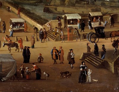 Chaises à porteurs et commerce sur le Pont Neuf à Paris au XVIIe siècle (détail) - Anonymous Anonymous
