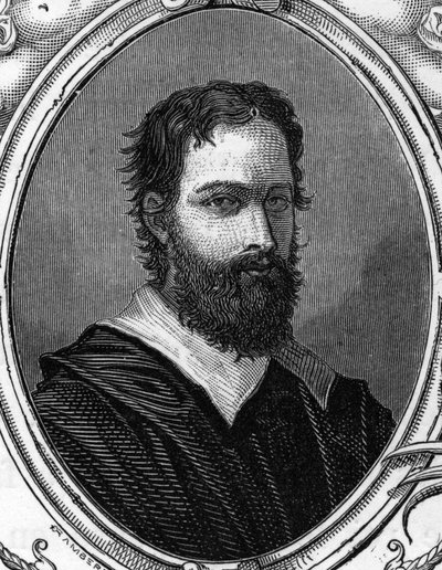 Portrait de Bartolomeo Ramenghi Bagnacavallo (ca. 1484-1542), peintre italien. Gravure de 1859 dans « les galeries de l