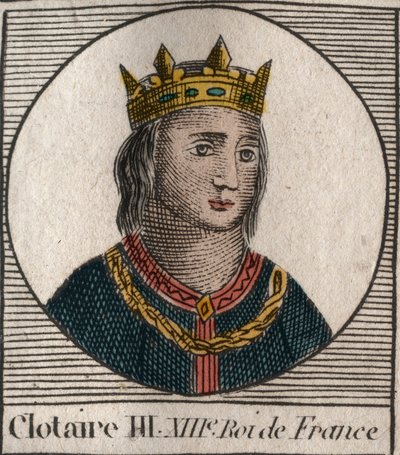 Portrait de Clotaire III (652-673), roi de Neustrie et de Bourgogne - Clotaire III, roi des Francs de la maison des Mérovingiens - gravure de Instruction sur l