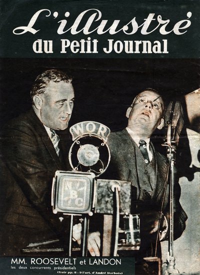 Portrait de Franklin Delano Roosevelt (1882-1945) et Alfred Mossman « Alf » Landon (1887-1987), les deux concurrents à la présidentielle des États-Unis. Dans « L