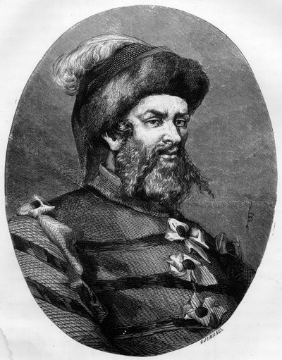 Portrait de Philippe Guillery (1566-1608) brigand français - Gravure par Léon Bailly de 1863 dans « Le Livre Rouge - Histoire De L