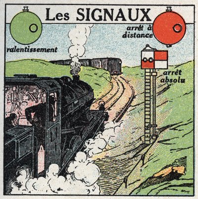 Chemins de fer : signaux utilisés pour assurer la sécurité du trafic. Illustration anonyme de 1925. Collection privée. - Anonymous Anonymous