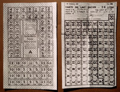 Ticket de rationnement après la défaite française de la Seconde Guerre mondiale. Carte de distribution de lait - Anonymous Anonymous