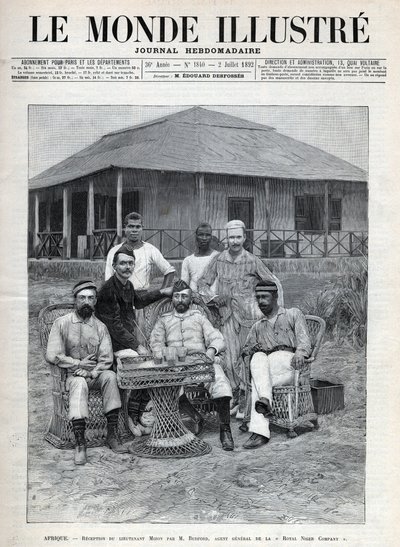 Réception du lieutenant Mizon par Frederick Bedford (1838-1913), agent général de la Royal Niger Company. L