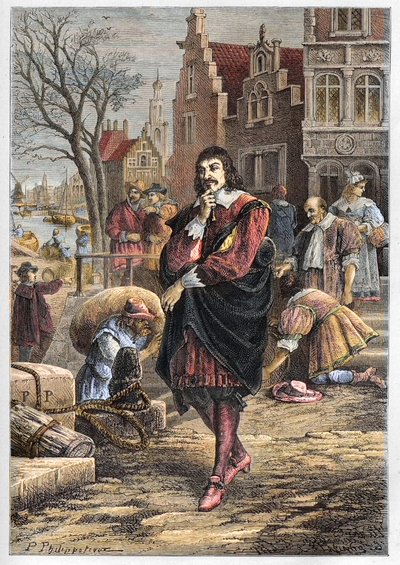 René Descartes (1596-1650), philosophe et mathématicien français se promenant dans les rues d