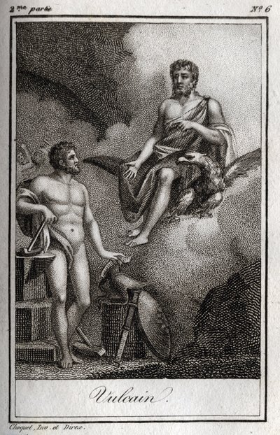 Représentation de Vulcain, dieu du feu, de la forge et des volcans. Gravure de 1819 dans "Lettres à Emilie sur la mythologie" par Charles Albert Demoustier (1760-1801). Collection privée. - Anonymous Anonymous
