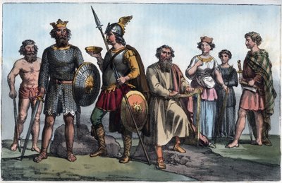 Guerrier saxon et Anglo-Saxons - gravure de 