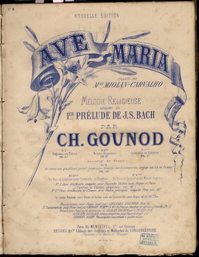Partition pour « Ave Maria ». Mélodie religieuse adaptée au 1er Prélude de J.S. Bach par Charles Gounod. Collection privée. - Anonymous Anonymous