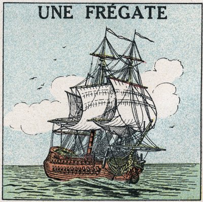 Navires et bateaux : une frégate. Illustration anonyme de 1925. Collection privée. - Anonymous Anonymous