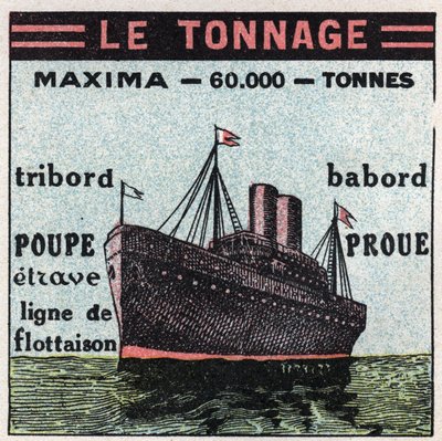 Navires et bateaux : tonnage. Illustration anonyme de 1925. Collection privée. - Anonymous Anonymous