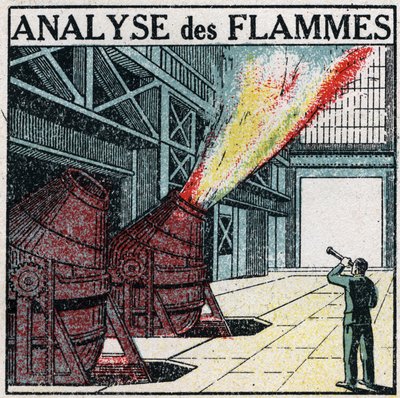 Analyse spectrale : analyse de la flamme. Illustration anonyme de 1925. Collection privée. - Anonymous Anonymous