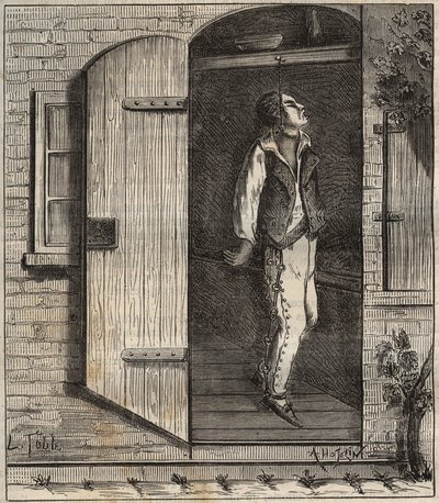 Suicide au bagne de Rochefort en 1840. Gravure dans « Histoire des bagnes depuis leur création à nos jours » (1877) par Pierre Zaccone. Collection privée. - Anonymous Anonymous