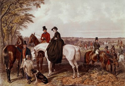 La chasse au renard, la rencontre Le cavalier monte en amazone (lithographie anonyme du 19e siècle, collection privée) - Anonymous Anonymous
