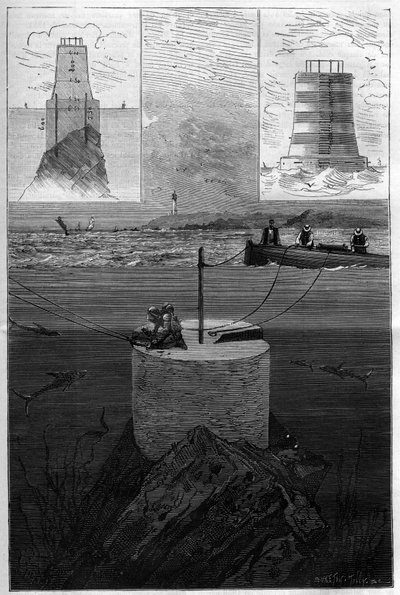 Le phare des Lavezzi : Construction de la tour balise des îles Lavezzi au niveau du détroit qui sépare la Corse de la Sardaigne en mer Méditerranée, construit en 1874 par la Marine nationale suite au naufrage de la Sémillante en 1855 - Anonymous Anonymous