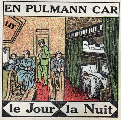Les chemins de fer : intérieur du wagon Pullman. Illustration anonyme de 1925. Collection privée. - Anonymous Anonymous