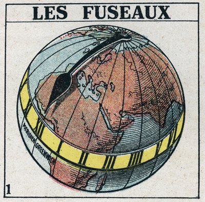 Temps : fuseaux horaires de la Terre. Illustration anonyme de 1925. Collection privée. - Anonymous Anonymous