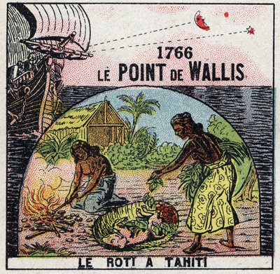 Temps : le point de Samuel Wallis (1728-1795) en 1766 permettant de connaître la longitude du point où il se trouvait par rapport à la distance entre les étoiles et la lune. Illustration anonyme de 1925. Collection privée. - Anonymous Anonymous