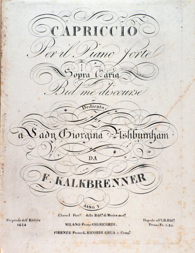 Page de titre de la partition musicale de Capriccio par F Kalkbrenner - Anonymous Anonymous