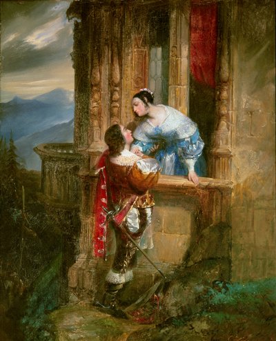 Jeune homme courtisant une dame sur son balcon. Illustration pour « Roméo et Juliette » de William Shakespeare - Anonymous Anonymous