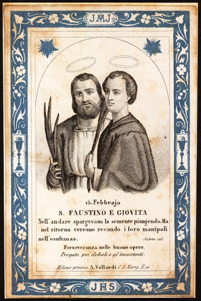 Les martyrs Saint Faustin et Saint Jovite. Image pieuse - Anonymous Anonymous
