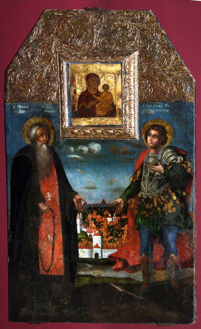 La Vierge Hodegetria de Smolensk avec les saints Abraham de Smolensk et Mercure de Smolensk, 1722 - Anonymous Russian icon painter