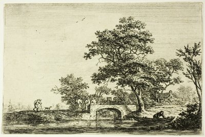 Quatre hommes sur un pont de pierre - Anthonie Waterloo