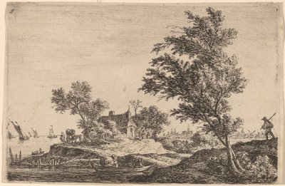 Voyageur passant deux grands arbres - Anthonie Waterloo