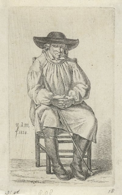 Homme assis avec un bâton (série: 12 petites études) - Anthonie Willem Hendrik Nolthenius de Man