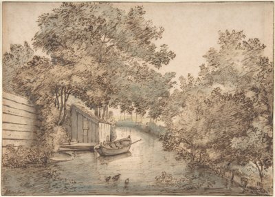 Canal avec un bateau et des canards - Anthonie van Borssom