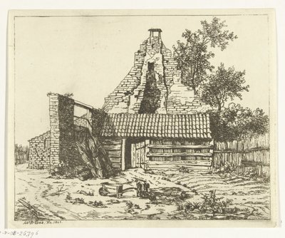 Coupeur de roseaux devant la ruine de la maison Snaatburg à Maarssen - Anthonie van den Bos