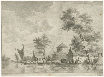 Paysage fluvial avec une meule de foin - Anthonij van der Haer