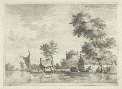 Paysage fluvial avec une meule de foin - Anthonij van der Haer