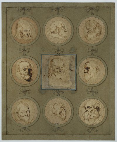 Feuille de recueil avec neuf têtes d
