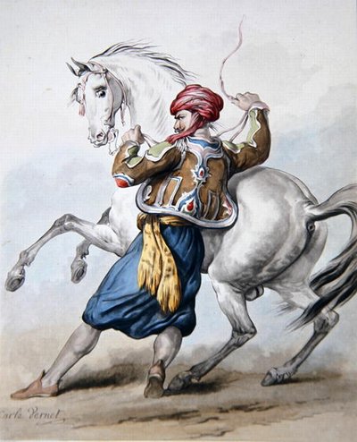 Un Persan essaie de maîtriser un cheval français - Antoine Charles Horace Vernet