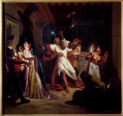 Don Quichotte endormi combat les outres. L