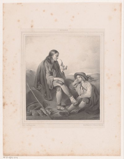 Homme fumant la pipe et garçon dans un paysage - Antoine Franciscus Cornelis Hoffmann